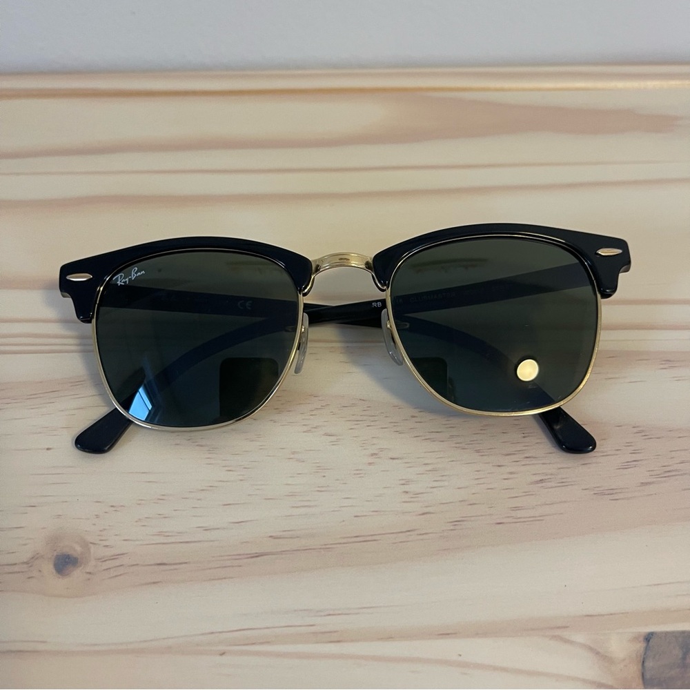 Ray-Ban Black & Gold Clubmaster Sunglasses with Green Lenses